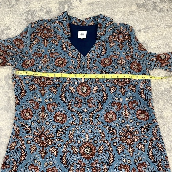 CAbi Provincial Tunic Long Sleeve Dress Boho Floral Teal Blue Brown Sz M - Picture 10 of 13
